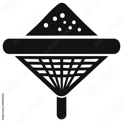 Simple black kitchen sifter icon with flour or powder for cooking and baking