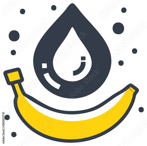 Banana with Water Drop Symbol Simple Line Art Health Benefits or Nutritional Value Illustration