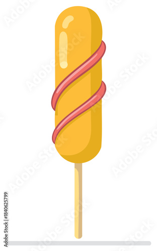Corn Dog with Bacon on a Stick, Fair Food, Cartoon Style, Tasty Meal