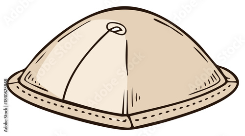 Cartoon illustration of a conical hat in beige color, traditional fashion