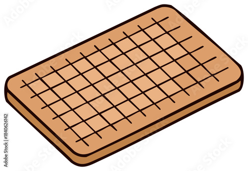 Simple cartoon illustration of a single rectangular biscuit with a grid pattern