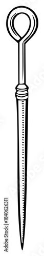 Line art illustration of a sharp pointed tool with an elegant looped handle design
