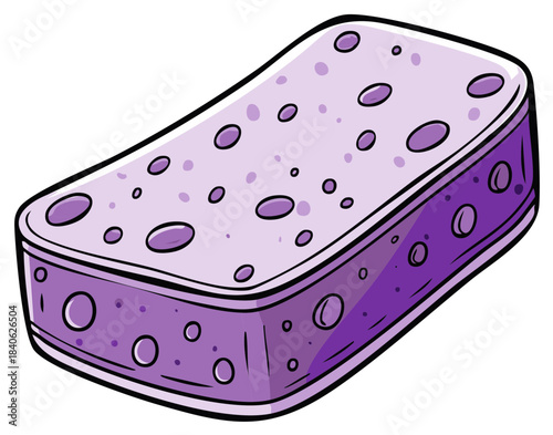Simple cartoon illustration of a porous purple household cleaning sponge