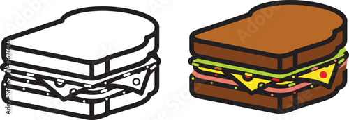 Sandwich food icon vector illustration clean bold line art simple cafe sandwichs snack symbol and colorful sandwich bread design culinary graphics art