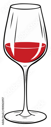 Stylized Vector Illustration of an Elegant Glass Filled with Red Wine