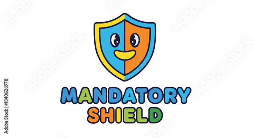 Cheerful Mandatory Shield Logo Design: A Colorful Illustration for Protection and Security