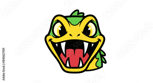Cheerful Reptilian Face Showing Its Fangs and Mouth Open with Delightful Expression