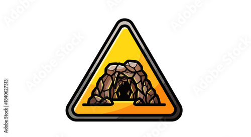 Cave Warning Sign Illustrates Danger, Caution, Road Hazards, and Precautions Necessary