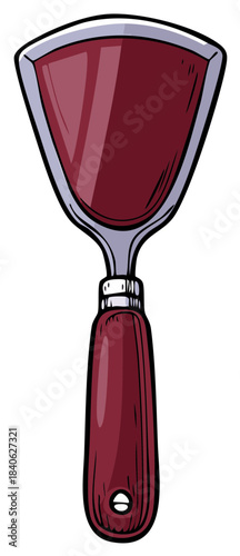 Illustration of a Spatula with Red Blade and Handle for Cooking and Kitchen Use