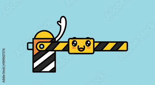 Charming Animated Barrier: Cute Control Gate Shows Friendly Approach and Welcoming Gesture