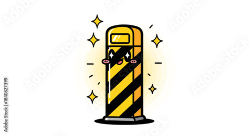 Charming Animated Road Safety Bollard with Playful Expressions and Sparkling Effects