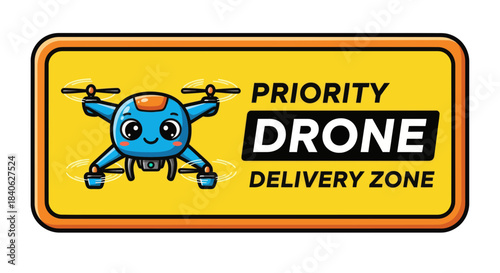 Charming Cartoon Drone Delivering Packages in A Designated Priority Delivery Zone