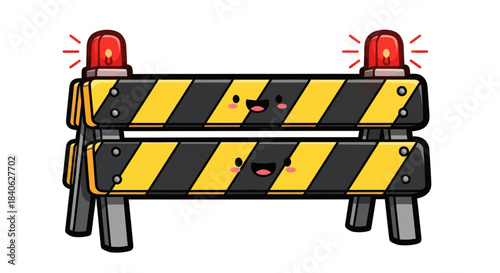 Charming Roadblock Illustration Depicting Obstacles, Caution Symbols, and Alerting Elements