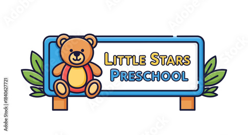 Charming Teddy Bear Signboard for Preschool: Little Stars Education and Playful Learning