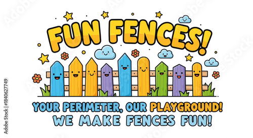 Cheerful And Colorful Fence Illustration For Playgrounds And Outdoor Fun Activities