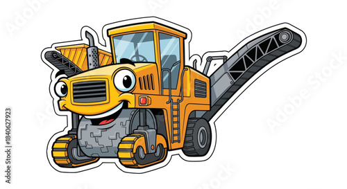 Cheerful Cartoon Construction Vehicle Ready for Fun and Exciting Road Works Adventures