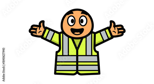 Cheerful Cartoon Figure Signals: A Friendly Guide with Bright Safety Gear Illustration
