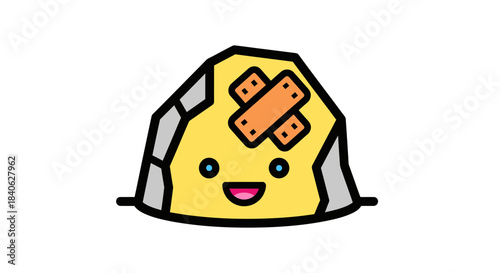 Cheerful Cartoon Rock Character With Bandage Depicting Healing And Recovery