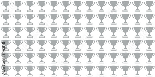 A repeating graphic pattern featuring numerous identical silver trophy cups, neatly aligned in rows and columns on a bright white background, symbolizing widespread victory and achievement