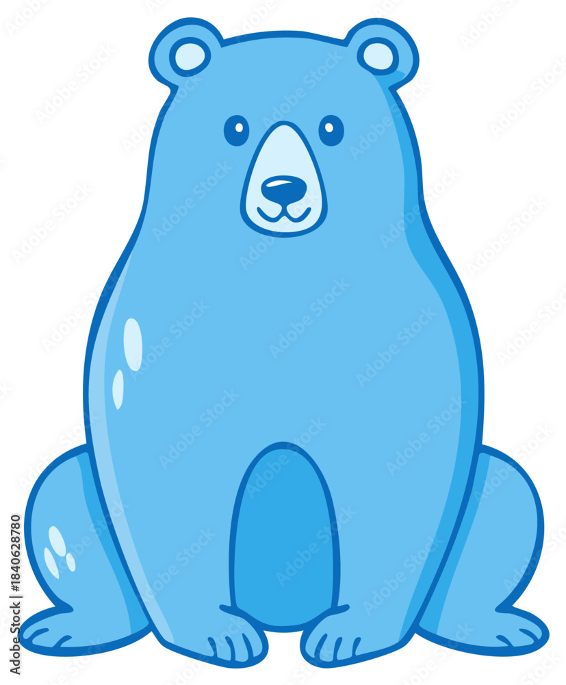 Fototapeta premium Cute cartoon blue polar bear sitting front view illustration