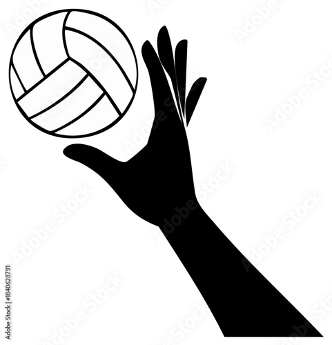 Silhouette of a hand tossing a volleyball for a serve, minimalist black and white graphic icon