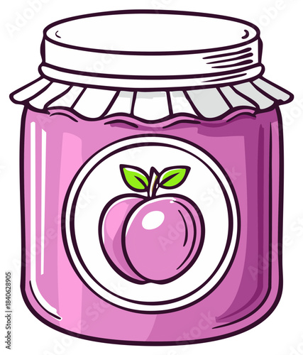 Pink Plum Jam Jar Illustration - Sweet Preserve Cartoon