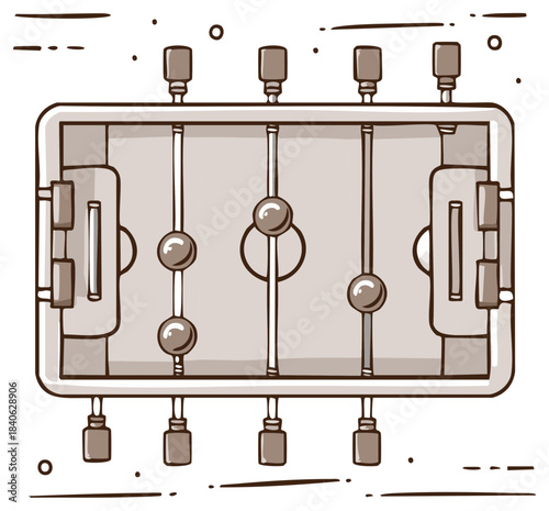 Foosball Table Game Illustration: Top View, Hand-Drawn Style Design