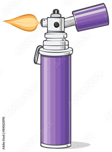 Cartoon style illustration of butane torch with flame for hobbies and soldering