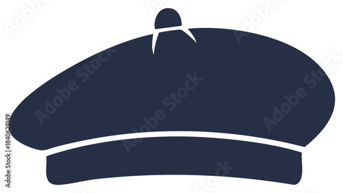Simple dark beret hat icon. Classic French cultural and fashion accessory vector illustration.