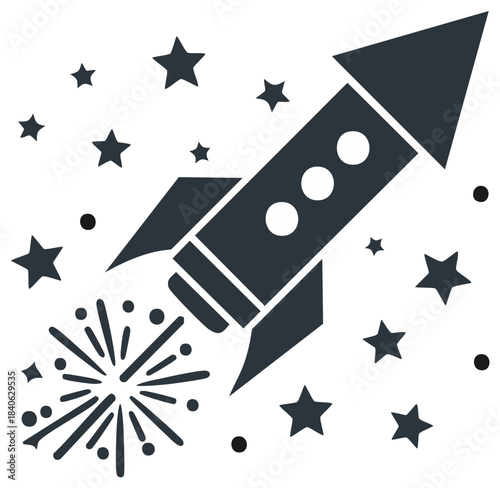 Rocket Launching into Space with Stars and Fire - A Bold Symbol of Startup Success