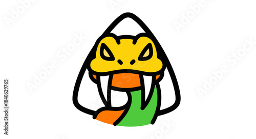 Cartoon Snake With Sharp Teeth And A Triangular Frame On A White Background