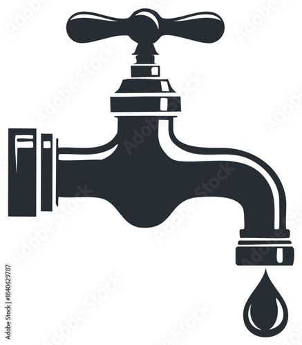 Classic water faucet dripping a single droplet symbolizing water saving and plumbing issues