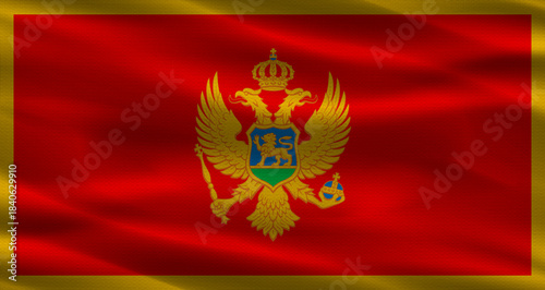 Montenegrin flag with fabric texture. Realistic flag of Montenegro waving