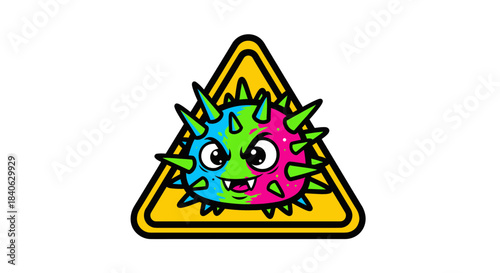 Cartoon Virus Warning Sign, Symbolizing Alert with Illustration and Vector Design.