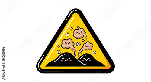 Cartoon Warning Sign Displaying Unpleasant Odor Emanating From Cute Smiling Characters