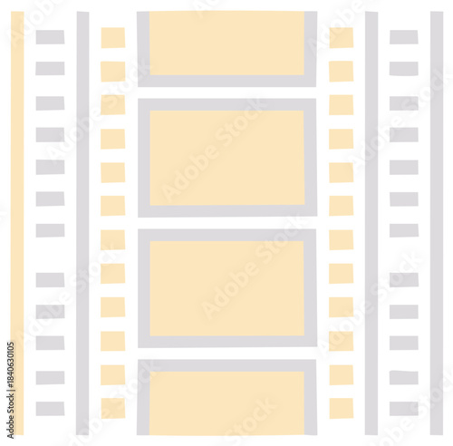 Film strip illustration with frames and border elements, modern flat design, light color palette