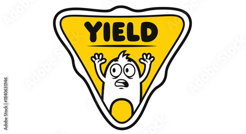 Cartoon Yield Sign With Surprised Figure, A Hilarious And Alert Image