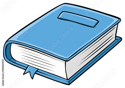 Vector illustration of a simple closed blue hardcover book with a ribbon bookmark