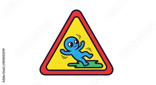 Cartoonish Sign Depicting A Person Slipping On A Liquid Substance Warning, Funny