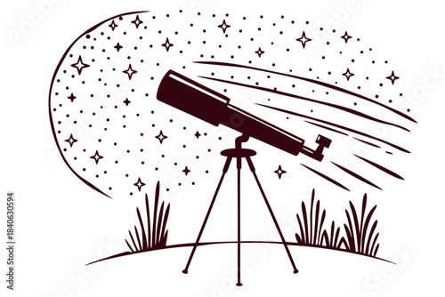 Telescope equipment vector icon illustration with a studio light silhouette design