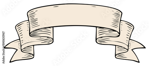 Vintage Hand Drawn Banner with Folds and Swirls