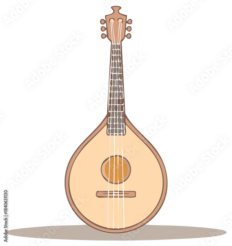 Illustration of Pear Shaped Stringed Instrument Traditional Folk Music Mandolin Type Plucked Stringed Instrument Art