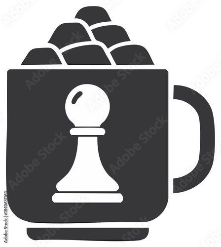 Conceptual Art of Chess Pawn and Mountain Peaks Inside a Drinking Mug Idea of Game Strategy
