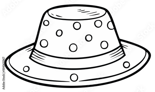 Whimsical Polka Dot Hat with Wide Brim Fun Accessory Line Art