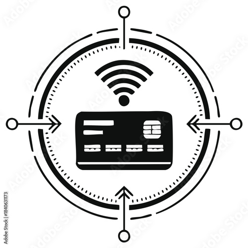 Contactless Payment Icon with Credit Card and Wireless Signal for Secure Transactions