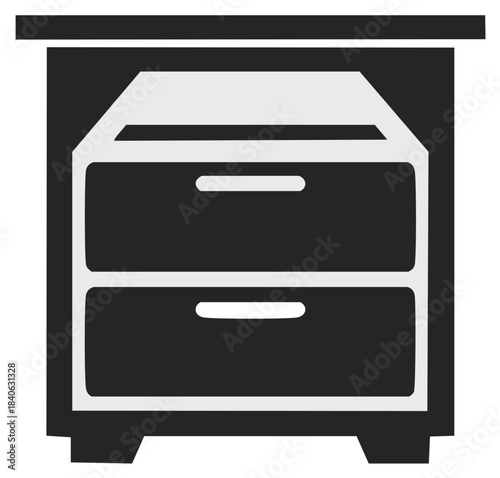 Illustration of Chest with Drawers Nightstand or Bedside Table in Dark Color