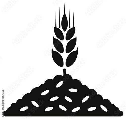 Wheat stalk growing from a pile of grain simple black silhouette icon for farming and agriculture