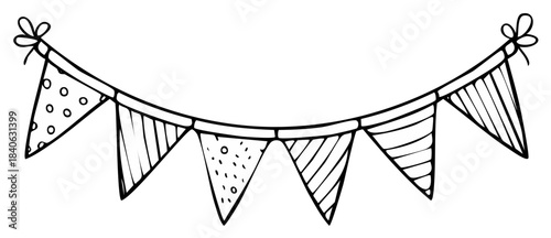 Hand-drawn bunting banner decoration featuring decorative triangular flags with various patterns
