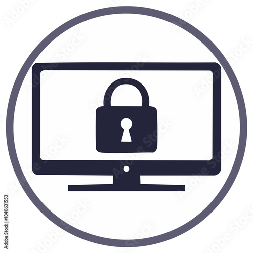 Secure Computer Monitor Icon with Padlock Symbol Representing Digital Data Protection
