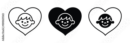 Child safe icon. boy face with heart symbol. baby care icon. vector illustration 